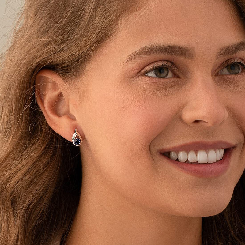 Princess cut gemstone solitaire stud 925 sterling silver earnings - created blue sapphire - sterling silver