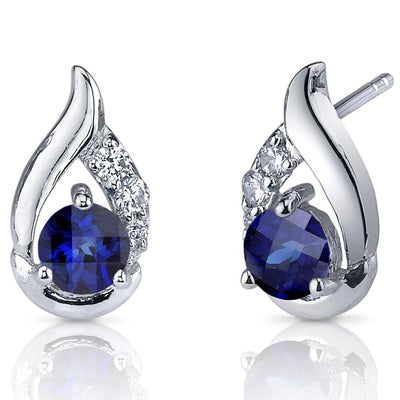 Princess cut gemstone solitaire stud 925 sterling silver earnings - created blue sapphire - sterling silver