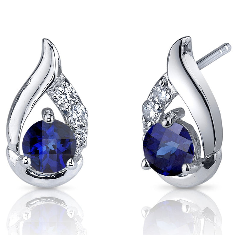 Princess cut gemstone solitaire stud 925 sterling silver earnings - created blue sapphire - sterling silver