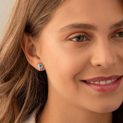 Princess cut gemstone solitaire stud 925 sterling silver earnings - created blue sapphire - sterling silver