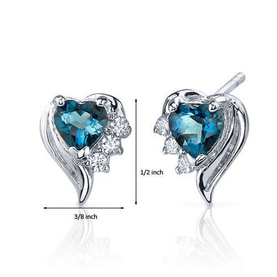 Princess cut gemstone solitaire stud 925 sterling silver earnings - created blue sapphire - sterling silver