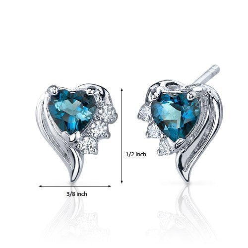 Princess cut gemstone solitaire stud 925 sterling silver earnings - created blue sapphire - sterling silver