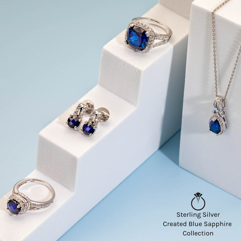 Princess cut gemstone solitaire stud 925 sterling silver earnings - created blue sapphire - sterling silver