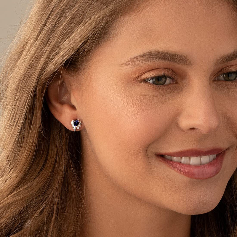 Princess cut gemstone solitaire stud 925 sterling silver earnings - created blue sapphire - sterling silver