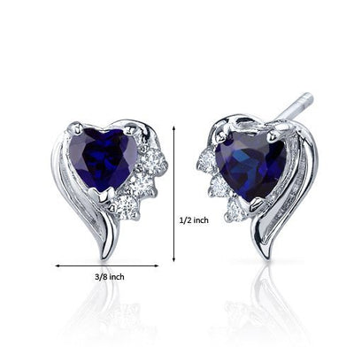 Princess cut gemstone solitaire stud 925 sterling silver earnings - created blue sapphire - sterling silver