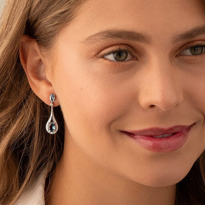 Princess cut gemstone solitaire stud sterling silver earnings - created blue sapphire - sterling silver