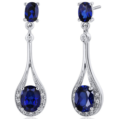 Princess cut gemstone solitaire stud sterling silver earnings - created blue sapphire - sterling silver