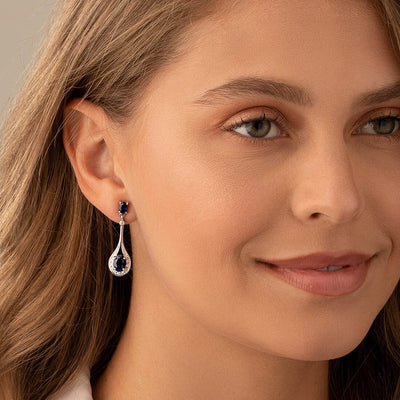 Princess cut gemstone solitaire stud sterling silver earnings - created blue sapphire - sterling silver