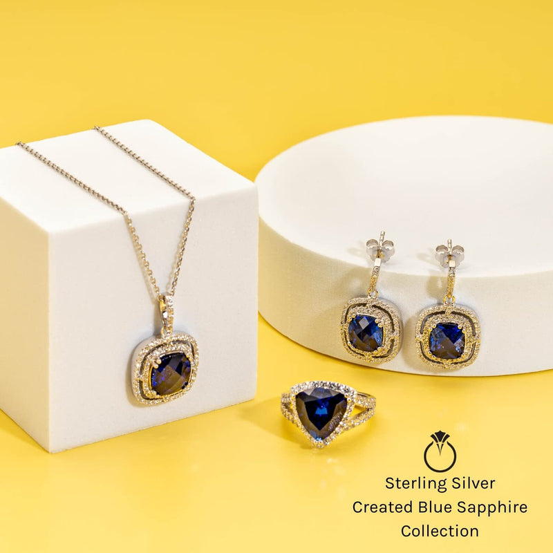 Princess cut gemstone solitaire stud sterling silver earnings - created blue sapphire - sterling silver