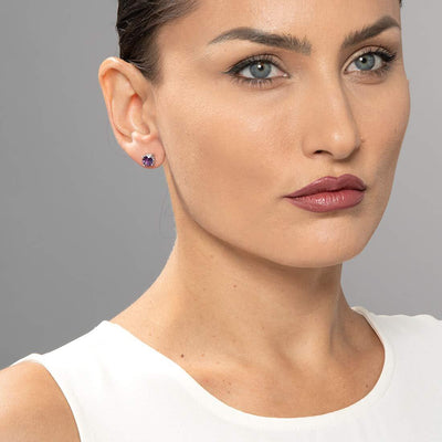 Princess cut gemstone solitaire stud sterling silver earnings - created blue sapphire - sterling silver
