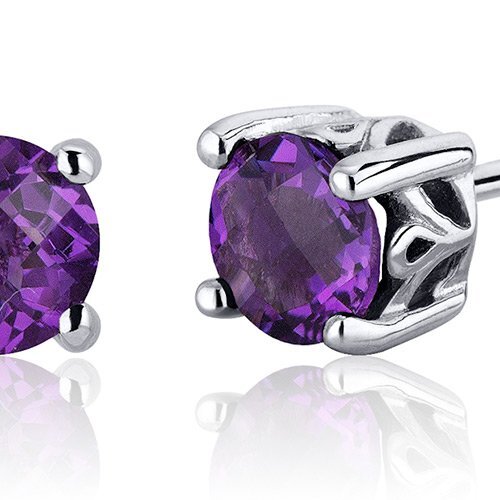 Princess cut gemstone solitaire stud sterling silver earnings - created blue sapphire - sterling silver