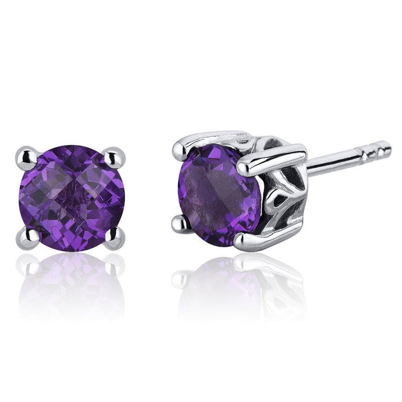 Princess cut gemstone solitaire stud sterling silver earnings - created blue sapphire - sterling silver