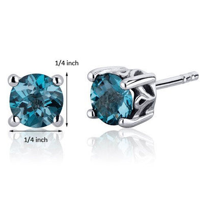 Princess cut gemstone solitaire stud sterling silver earnings - created blue sapphire - sterling silver