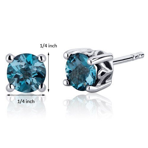 Princess cut gemstone solitaire stud sterling silver earnings - created blue sapphire - sterling silver
