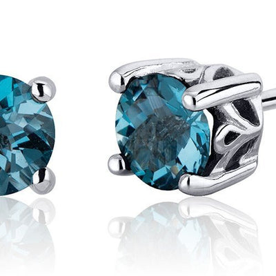Princess cut gemstone solitaire stud sterling silver earnings - created blue sapphire - sterling silver