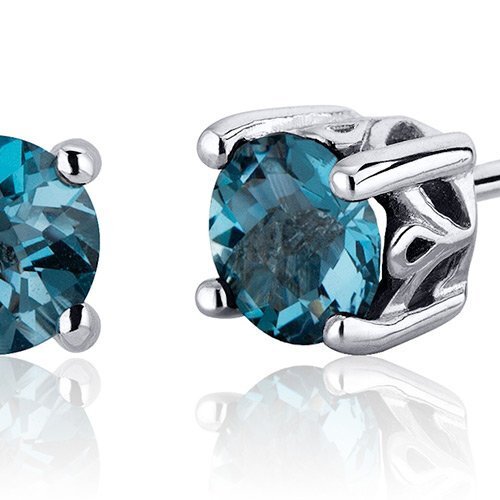 Princess cut gemstone solitaire stud sterling silver earnings - created blue sapphire - sterling silver
