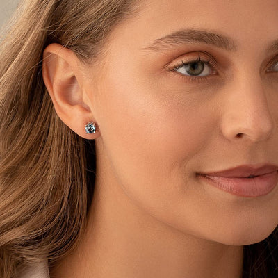 Princess cut gemstone solitaire stud sterling silver earnings - created blue sapphire - sterling silver