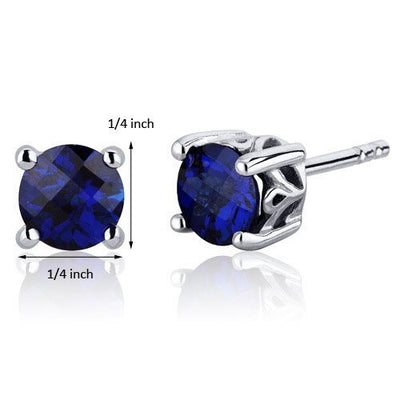 Princess cut gemstone solitaire stud sterling silver earnings - created blue sapphire - sterling silver