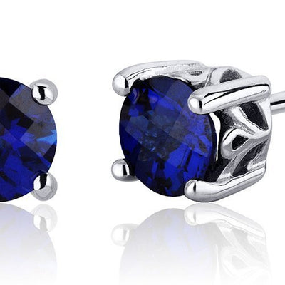 Princess cut gemstone solitaire stud sterling silver earnings - created blue sapphire - sterling silver
