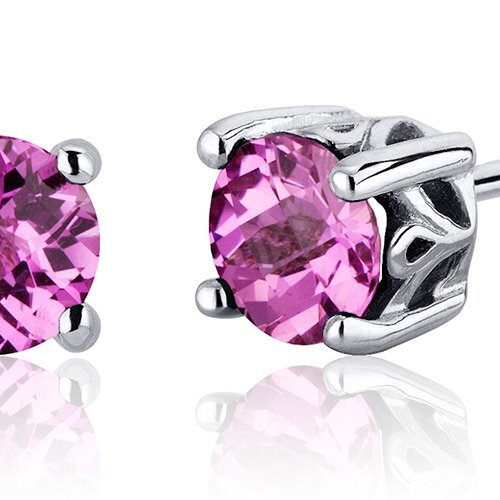 Princess cut gemstone solitaire stud sterling silver earnings - created blue sapphire - sterling silver