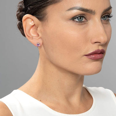 Princess cut gemstone solitaire stud sterling silver earnings - created blue sapphire - sterling silver