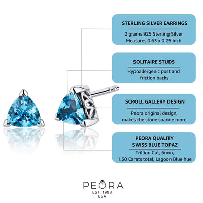 Princess cut gemstone solitaire stud 925 sterling silver earnings - created blue sapphire - sterling silver