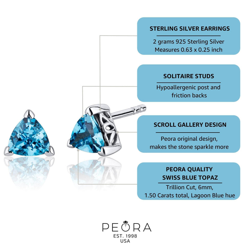 Princess cut gemstone solitaire stud 925 sterling silver earnings - created blue sapphire - sterling silver