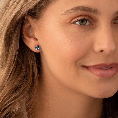 Princess cut gemstone solitaire stud 925 sterling silver earnings - created blue sapphire - sterling silver