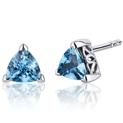 Princess cut gemstone solitaire stud 925 sterling silver earnings - created blue sapphire - sterling silver