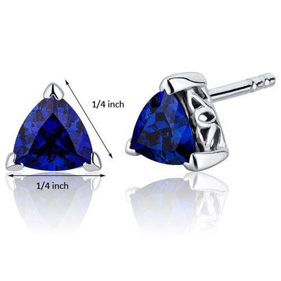 Princess cut gemstone solitaire stud 925 sterling silver earnings - created blue sapphire - sterling silver