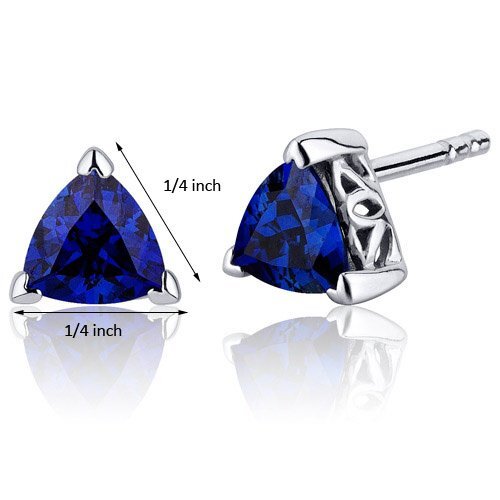 Princess cut gemstone solitaire stud 925 sterling silver earnings - created blue sapphire - sterling silver