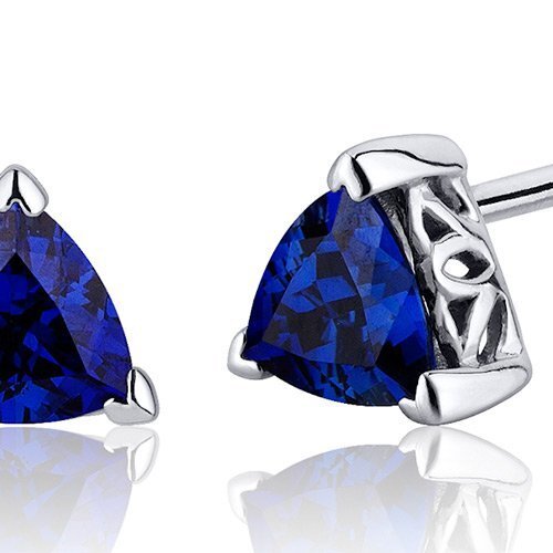 Princess cut gemstone solitaire stud 925 sterling silver earnings - created blue sapphire - sterling silver