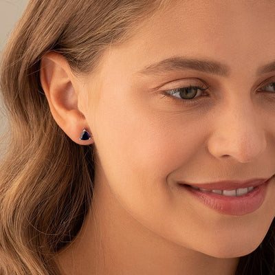 Princess cut gemstone solitaire stud 925 sterling silver earnings - created blue sapphire - sterling silver