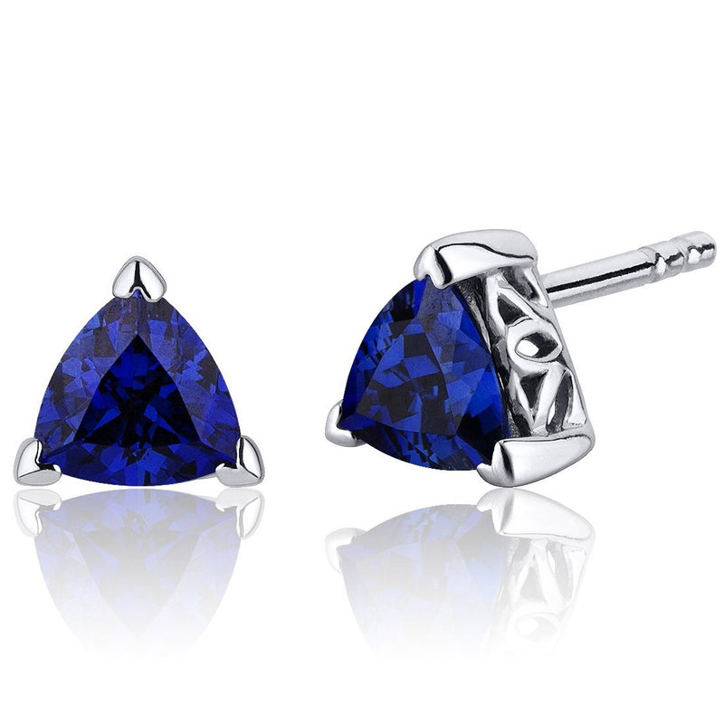 Princess cut gemstone solitaire stud 925 sterling silver earnings - created blue sapphire - sterling silver