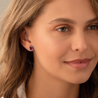 Princess Cut Gemstone Solitaire Stud 925 Sterling Silver Earrings