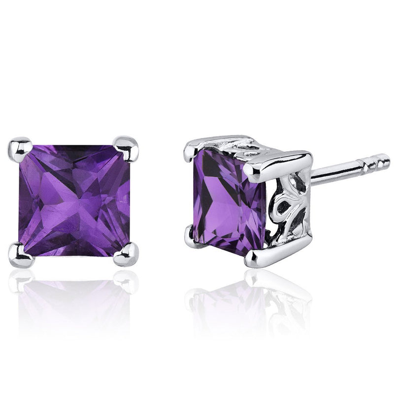 Princess Cut Gemstone Solitaire Stud 925 Sterling Silver Earrings