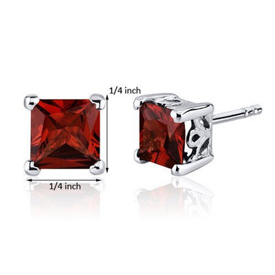Princess Cut Gemstone Solitaire Stud 925 Sterling Silver Earrings