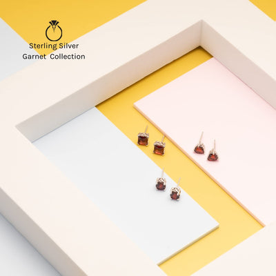 Princess Cut Gemstone Solitaire Stud 925 Sterling Silver Earrings
