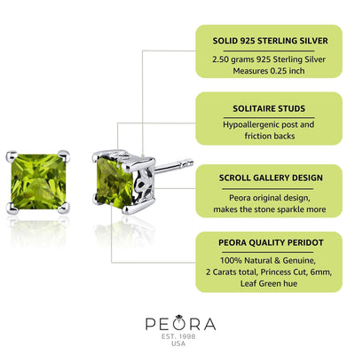Princess Cut Gemstone Solitaire Stud 925 Sterling Silver Earrings