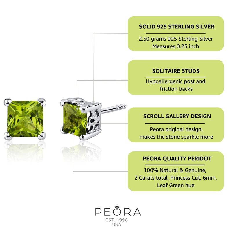 Princess Cut Gemstone Solitaire Stud 925 Sterling Silver Earrings