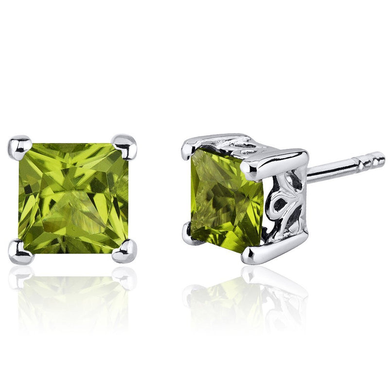 Princess Cut Gemstone Solitaire Stud 925 Sterling Silver Earrings
