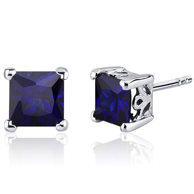 Princess Cut Gemstone Solitaire Stud 925 Sterling Silver Earrings