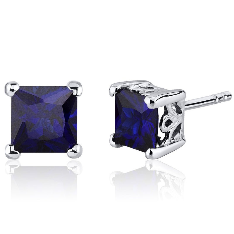 Princess Cut Gemstone Solitaire Stud 925 Sterling Silver Earrings