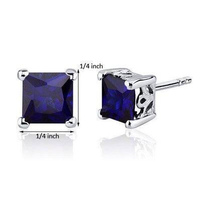 Princess Cut Gemstone Solitaire Stud 925 Sterling Silver Earrings