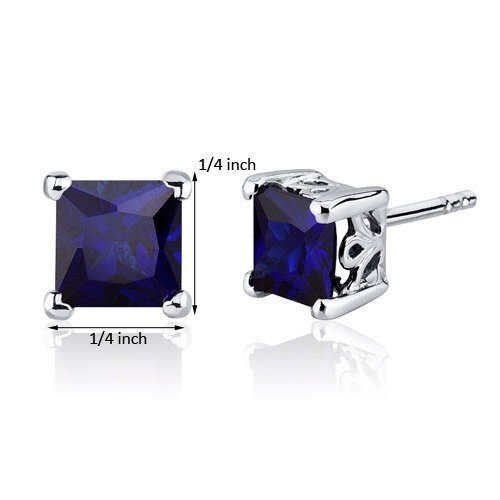 Princess Cut Gemstone Solitaire Stud 925 Sterling Silver Earrings