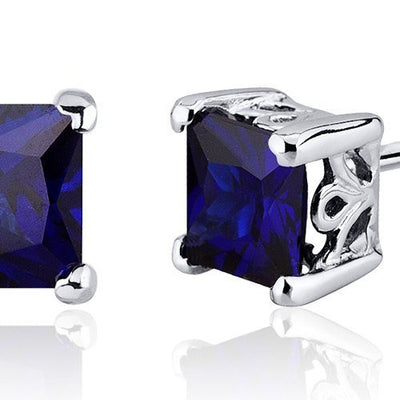Princess Cut Gemstone Solitaire Stud 925 Sterling Silver Earrings