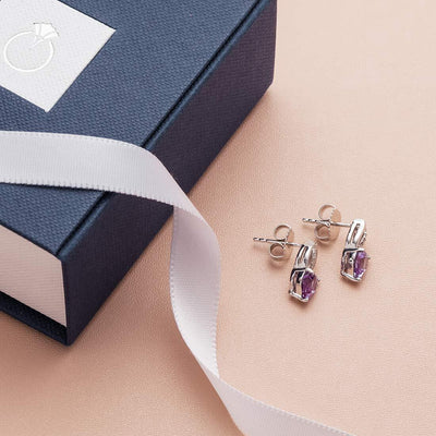 Princess cut gemstone solitaire stud 925 sterling silver earnings - created blue sapphire - sterling silver