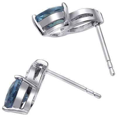 Princess cut gemstone solitaire stud 925 sterling silver earnings - created blue sapphire - sterling silver