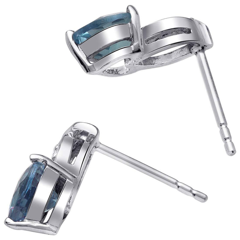 Princess cut gemstone solitaire stud 925 sterling silver earnings - created blue sapphire - sterling silver