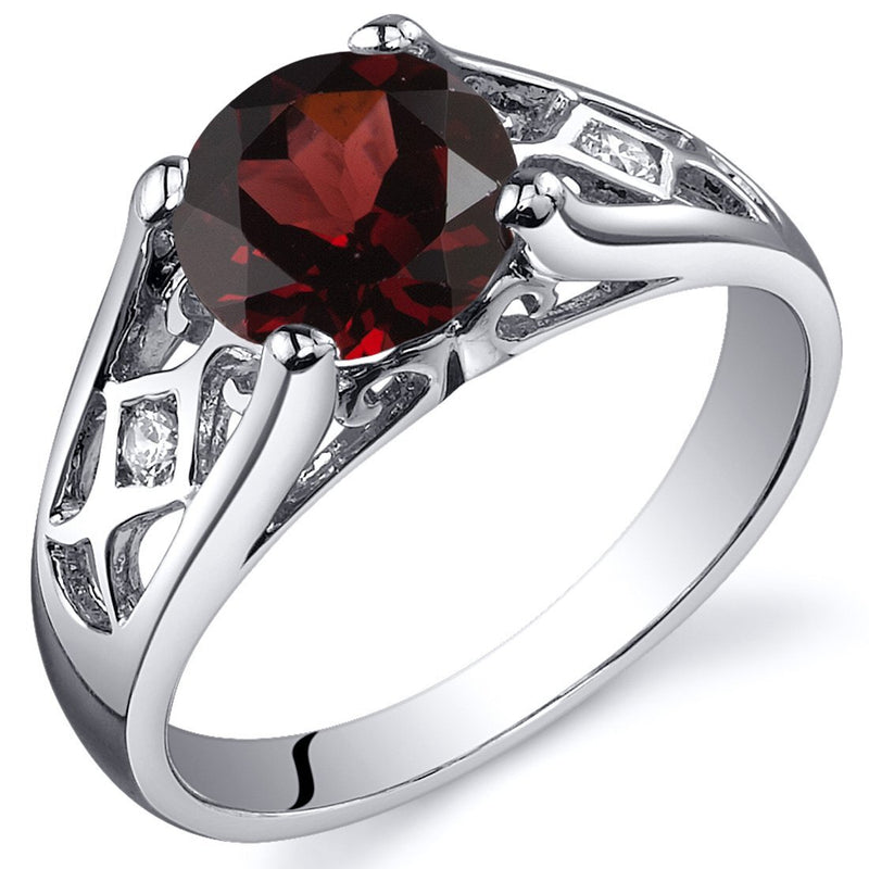 Garnet Ring Sterling Silver Round Shape 1.5 Carats